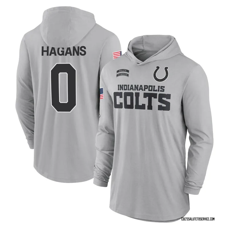 Men's Sahmir Hagans Indianapolis Colts Gray 2024 Salute to Service Lightweight Performance Long Sleeve Hooded T-Shirt