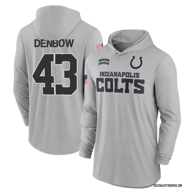 Men's Trevor Denbow Indianapolis Colts Gray 2024 Salute to Service Lightweight Performance Long Sleeve Hooded T-Shirt