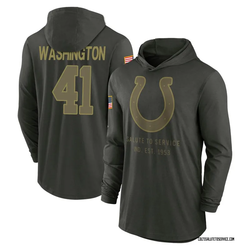 Men's Trey Washington Indianapolis Colts Green Forest/ 2025 Salute to Service Sideline Lightweight Hooded Pullover Long Sleeve T