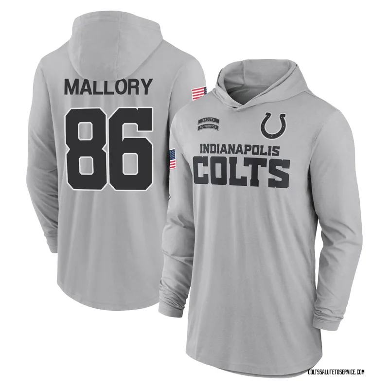 Men's Will Mallory Indianapolis Colts Gray 2024 Salute to Service Lightweight Performance Long Sleeve Hooded T-Shirt