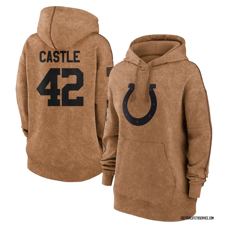 Women's Anderson Castle Indianapolis Colts Brown 2023 Salute To Service Pullover Hoodie