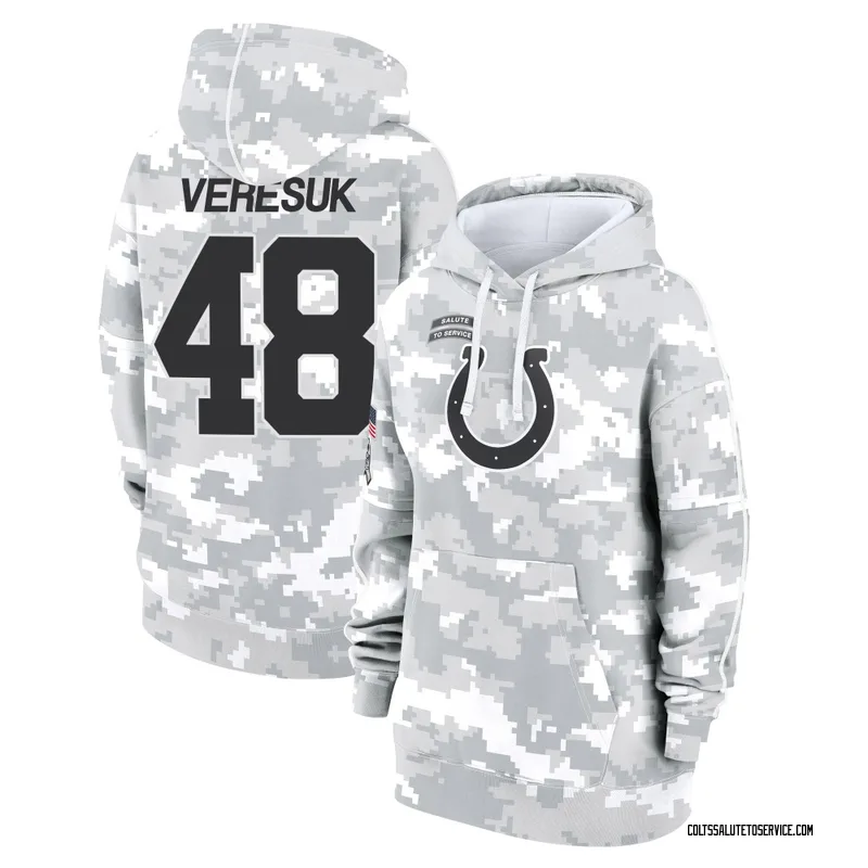 Women's Devin Veresuk Indianapolis Colts Camo Arctic 2024 Salute to Service Club Fleece Pullover Hoodie