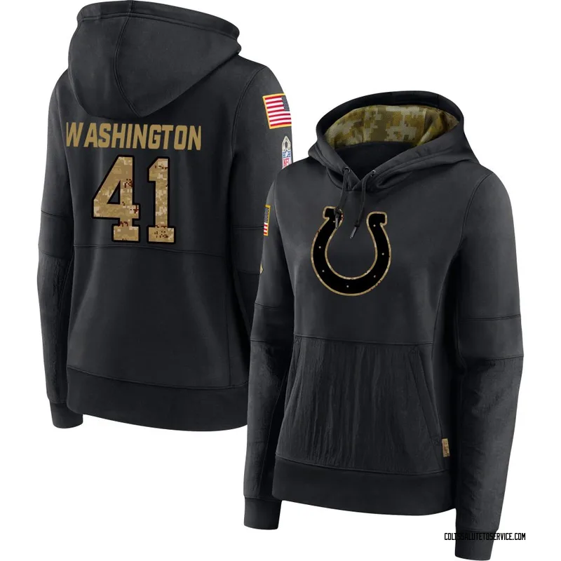 Women's Trey Washington Indianapolis Colts Black 2020 Salute to Service Sideline Performance Pullover Hoodie