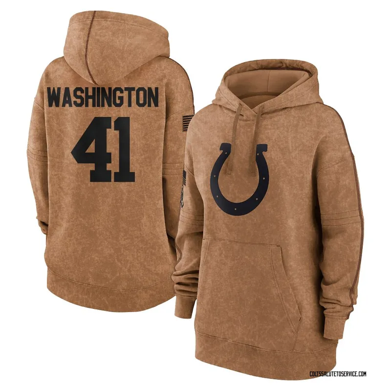 Women's Trey Washington Indianapolis Colts Brown 2023 Salute To Service Pullover Hoodie