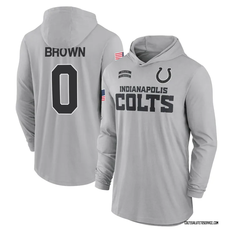 Youth Austin Brown Indianapolis Colts Gray 2024 Salute to Service Lightweight Performance Long Sleeve Hooded T-Shirt