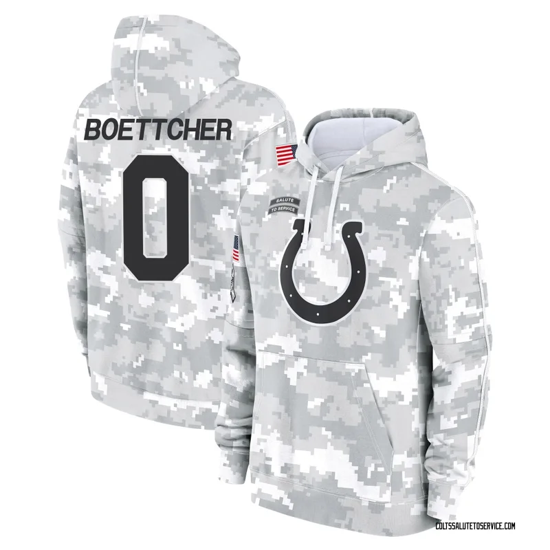 Youth Bryce Boettcher Indianapolis Colts Camo Arctic 2024 Salute to Service Club Fleece Pullover Hoodie