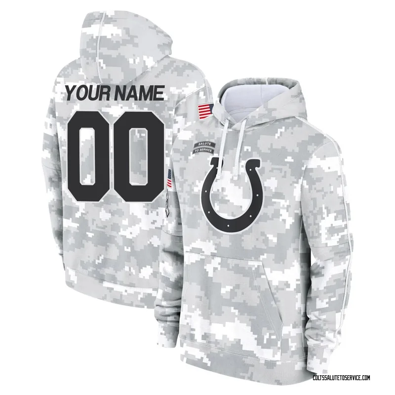 Youth Custom Indianapolis Colts Camo Arctic 2024 Salute to Service Club Fleece Pullover Hoodie