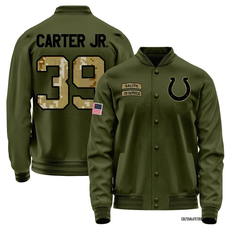 Youth Rob Carter Jr. Indianapolis Colts Olive Salute to Service Sideline Performance Jacket