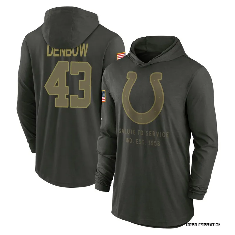 Youth Trevor Denbow Indianapolis Colts Green Forest/ 2025 Salute to Service Sideline Lightweight Hooded Pullover Long Sleeve T-S