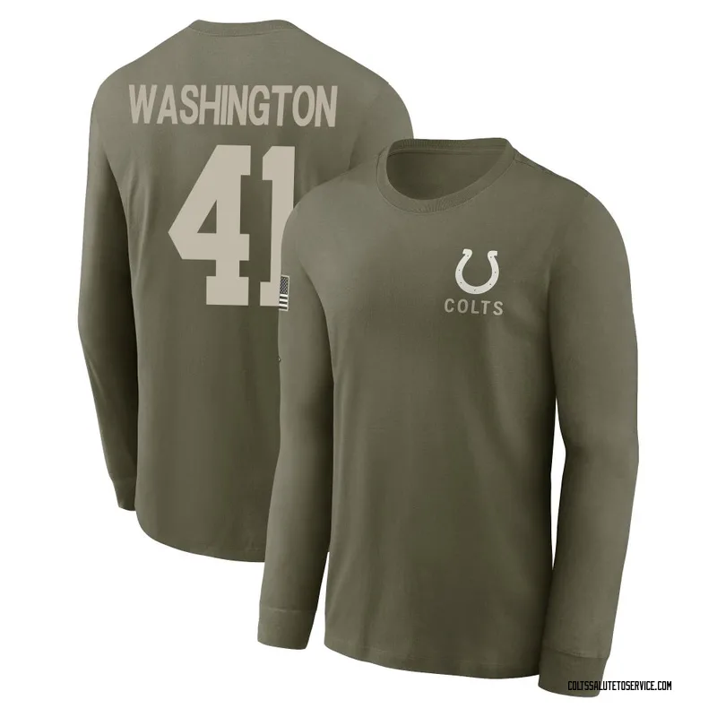 Youth Trey Washington Indianapolis Colts Olive 2025 Salute to Service Sideline Long Sleeve T-Shirt